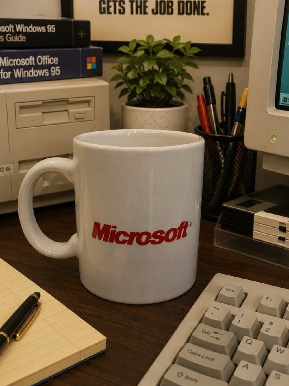 Vintage Microsoft Logo Coffee Mug Made in Japan White Ceramic Office Cup